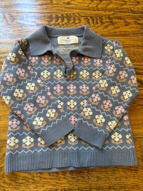 H&M Kids Gray Floral Collared Knit Sweater